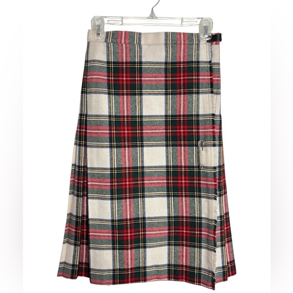VTG Post O'Horn Scottish Wool Blend Skirt Plaid Wrap Kilt Pleated Size 6 Fringe - Picture 6 of 13